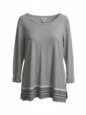 Liz Claiborne Gray Striped Long-Sleeve Tunic with Hem Stripe Large